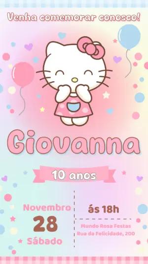 Convite de Aniversário Hello Kitty em Tons Pastel Editável