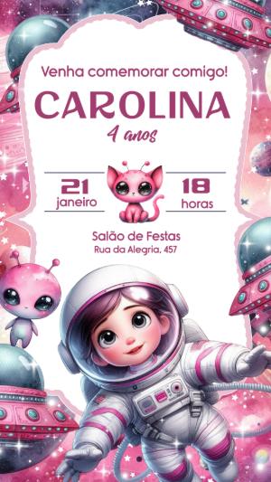Convite Aniversário Astronauta Menina para Editar Online