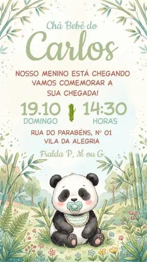Convite Chá de Bebê Panda Fofo em Aquarela Editável