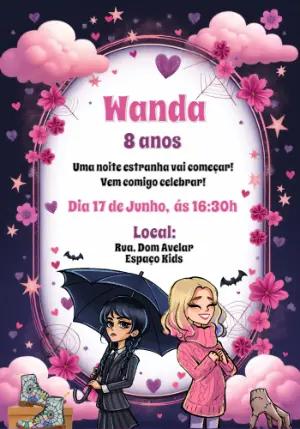 Convite Aniversário Wandinha e Enid para Editar Online