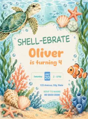 Shellebrate Under the Sea Birthday Invitation Editable Template