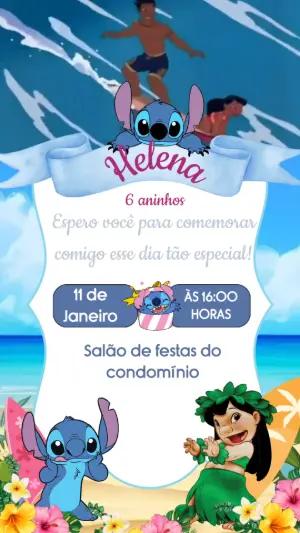 Convite Animado Aniversário Lilo & Stitch para Editar Online