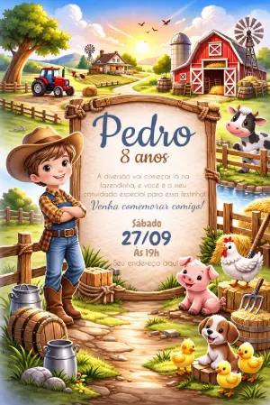 Convite de Aniversário Fazendinha com Animais para Editar