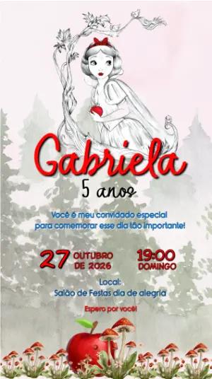 Convite de Aniversário Branca de Neve Estilo Desenho Editável