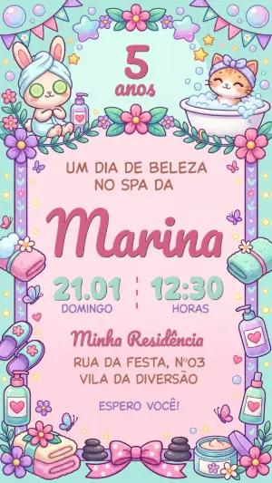 Convite de Aniversário SPA Infantil Fofo para Editar