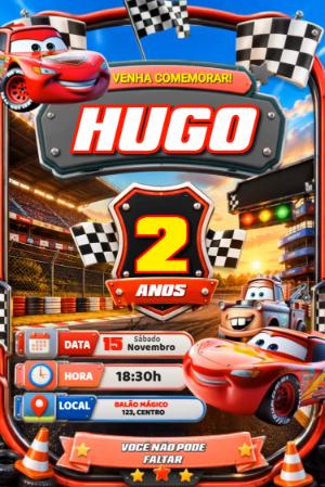 Convite Animado de Aniversário Carros Disney para Editar