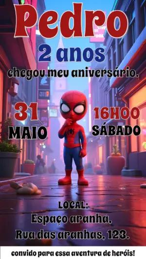 Convite de Aniversário Homem-Aranha para Editar Online