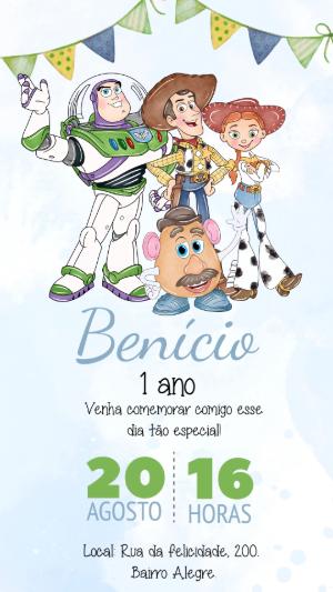 Convite de Aniversário Toy Story Aquarela para Editar Online