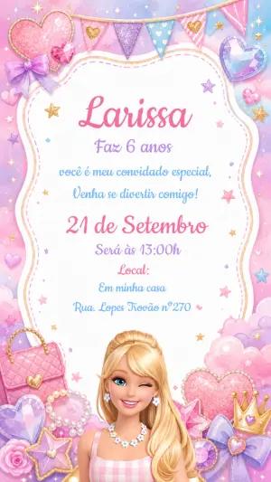 Convite de Aniversário Barbie Rosa com Glitter para Editar