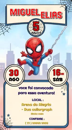 Convite de Aniversário Homem-Aranha Infantil para Editar