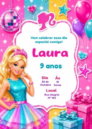 Convite de Aniversário Barbie Editável para Festa Infantil