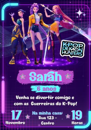 Convite Aniversário K-Pop Demon Hunters para Editar Online