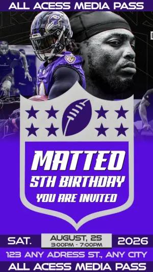 Editable Football Birthday Invitation Lamar Jackson
