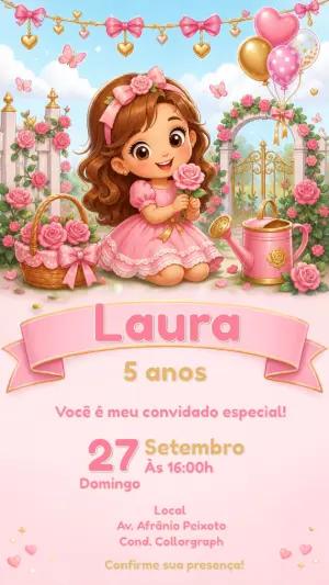 Convite Aniversário Jardim Encantado de Princesa Editável