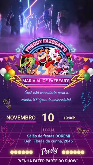 Convite Animado Aniversário Five Nights at Freddy's para Editar