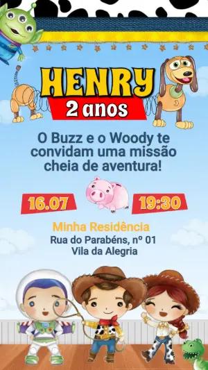 Convite de Aniversário Toy Story Editável para Menino