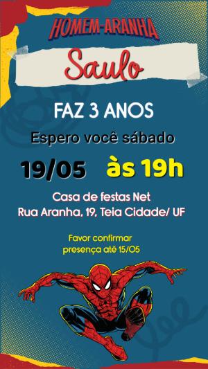 Convite de Aniversário Homem-Aranha para Editar Online