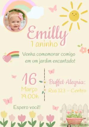 Convite de Aniversário Jardim Encantado com Foto Editável