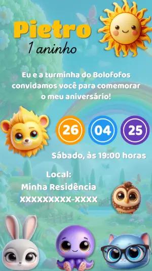 Convite de Aniversário Bolofofos com Personagens para Editar