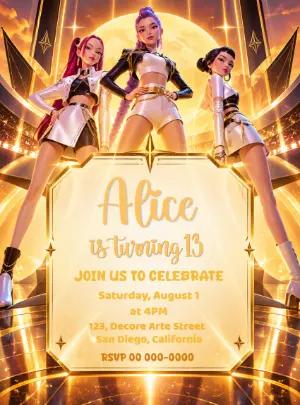 K-pop Warriors Birthday Invitation Editable Template