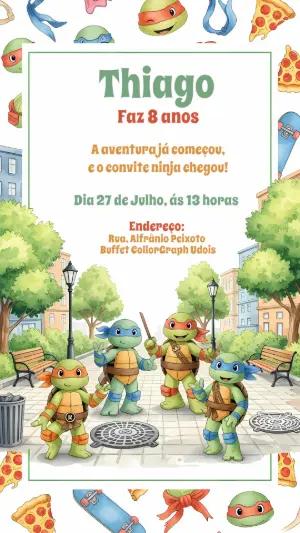 Convite Aniversário Tartarugas Ninja para Editar Online