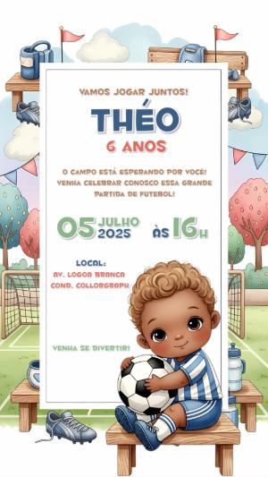 Convite de Aniversário Futebol com Menino para Editar Online
