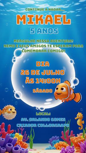 Convite Aniversário Procurando Nemo para Editar Online