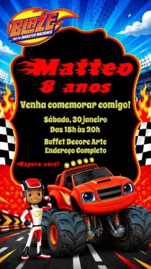 Convite de Aniversário Blaze and the Monster Machines para Editar