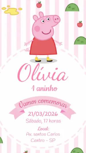 Convite de Aniversário Peppa Pig Rosa Editável