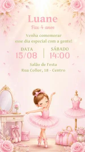 Convite Aniversário Bailarina Aquarela para Editar