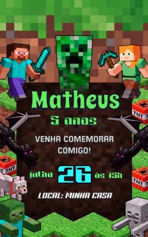 Convite de Aniversário Minecraft para Editar