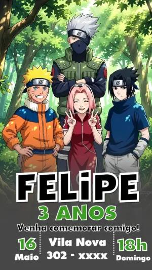 Convite de Aniversário Naruto: Modelo Digital Editável