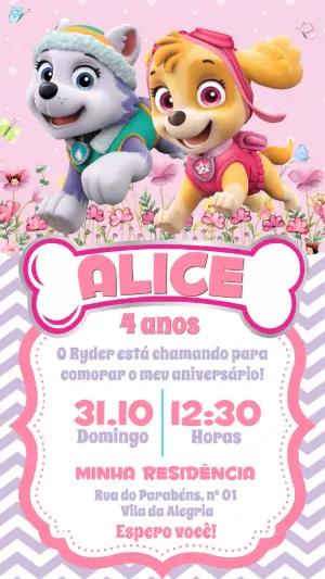 Convite de Aniversário Patrulha Canina Menina Editável