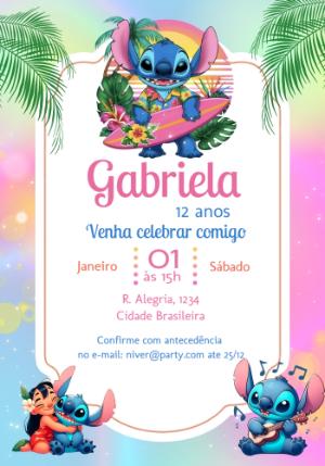 Convite de Aniversário Stitch Tropical para Editar