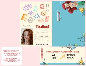 Convite de Aniversário Ariel Pequena Sereia Passaporte para editar