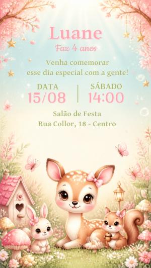Convite Aniversário Bosque Encantado Menina para Editar