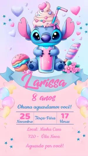 Convite Aniversário Stitch Candy para Editar Online