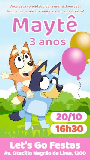 Convite Aniversário Bluey e Bingo para Editar Online
