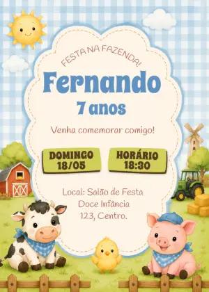 Convite de Aniversário Fazendinha Fofo para Editar
