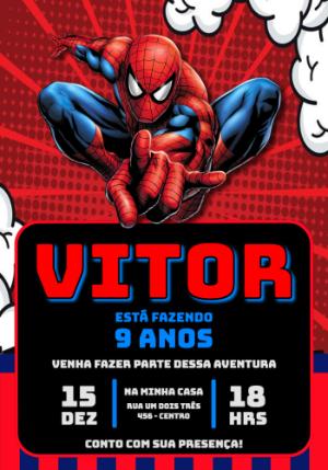 Convite Digital Aniversário Homem-Aranha Modelo Editável