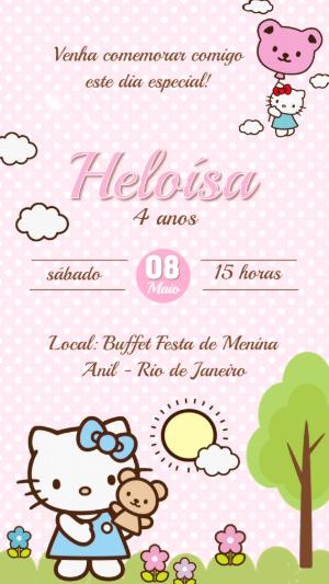 Convite Animado Aniversário Hello Kitty Rosa para Editar