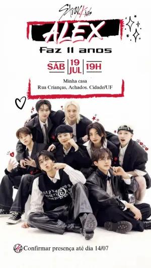 Convite de Aniversário Stray Kids K-pop Moderno para Editar