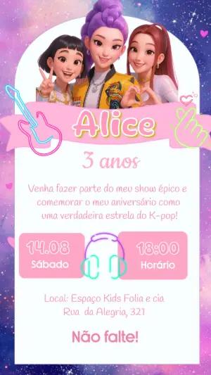 Convite Aniversário K-Pop com Personagens para Editar Online