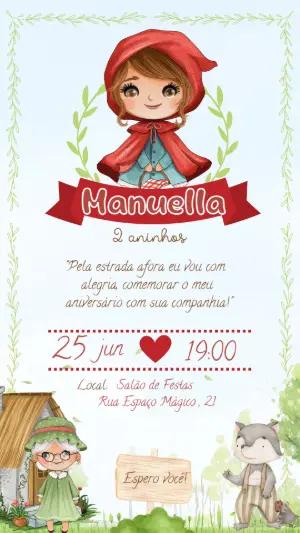 Convite de Aniversário Chapeuzinho Vermelho Fofo para Editar