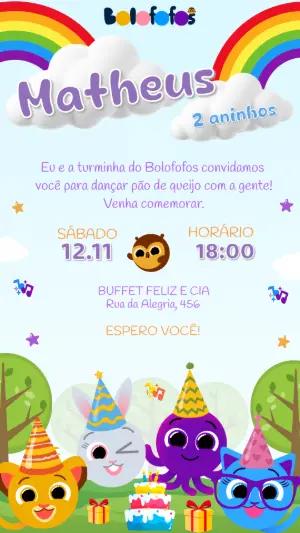 Convite de Aniversário Bolofofos Colorido para Editar