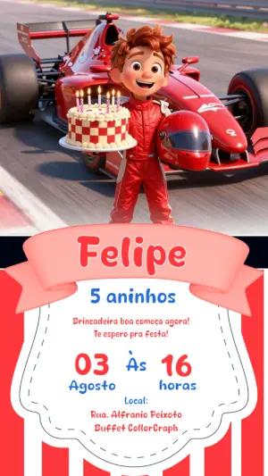 Convite de Aniversário Fórmula 1 Editável