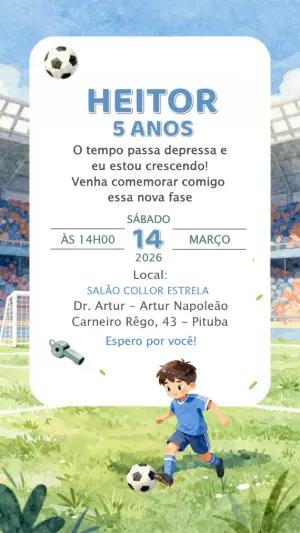 Convite de Aniversário Futebol Aquarela para Editar