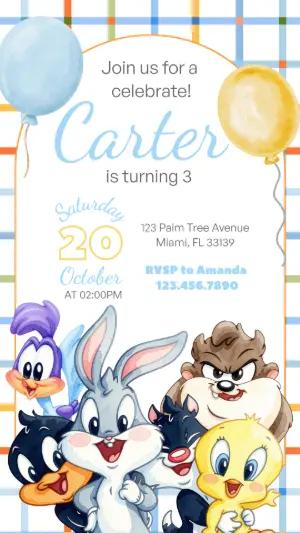 Baby Looney Tunes Birthday Invitation | Editable Watercolor Template