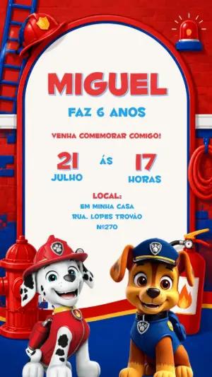 Convite de Aniversário Patrulha Canina Bombeiro Editável