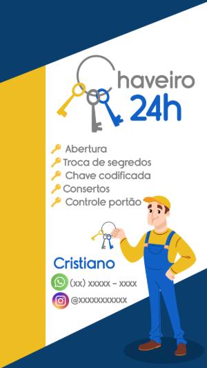 Cartão de Visita Chaveiro 24h Profissional para Editar Online